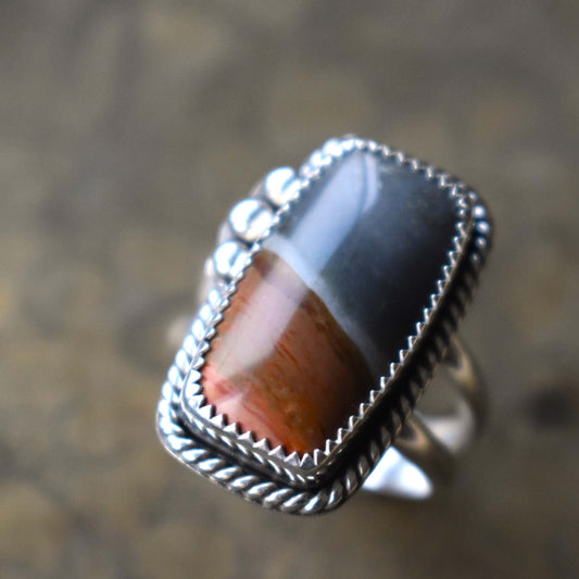 Rectangle Polychrome Jasper Ring - size 8