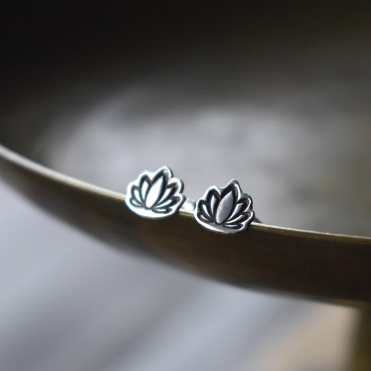 Tiny Lotus Stud Earrings