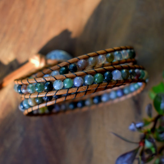 Agate and Lava Bead Wrap Bracelet // Essential Oil Bracelet // Leather Bracelet // Beaded Bracelet